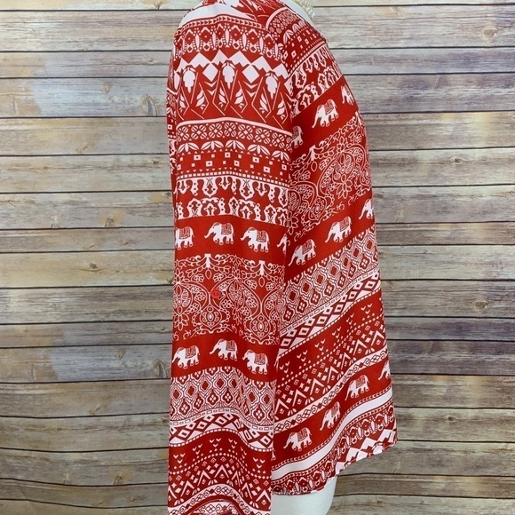 Moa Moa S Orange/White Elephant Print Blouse - Picture 2 of 5